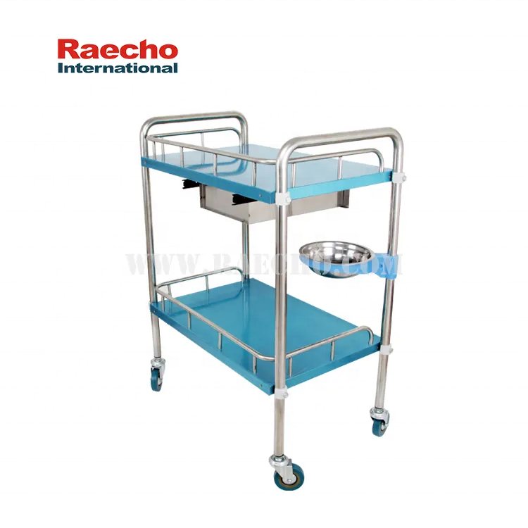 Medical Hospital Trolley Stainless Steel Dressing Cart Clinics Double Deck Trolley