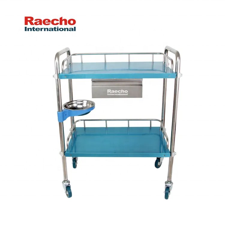 Medical Hospital Trolley Stainless Steel Dressing Cart Clinics Double Deck Trolley