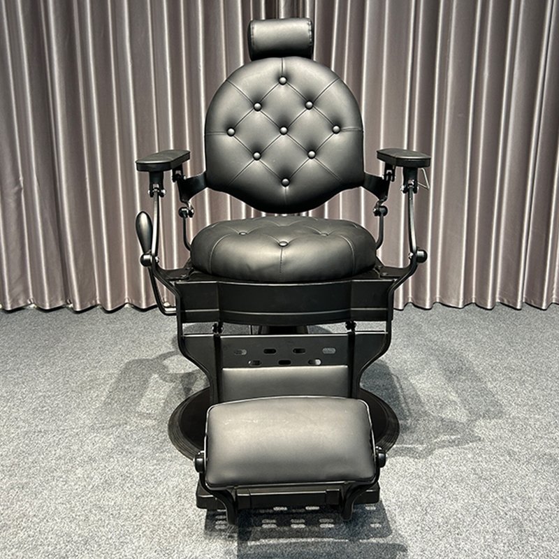Antique Style Heavy-Duty Black Tufted Leather Barber Chair Swivel Vintage Salon Furniture for Beauty Salons and Barber Shops