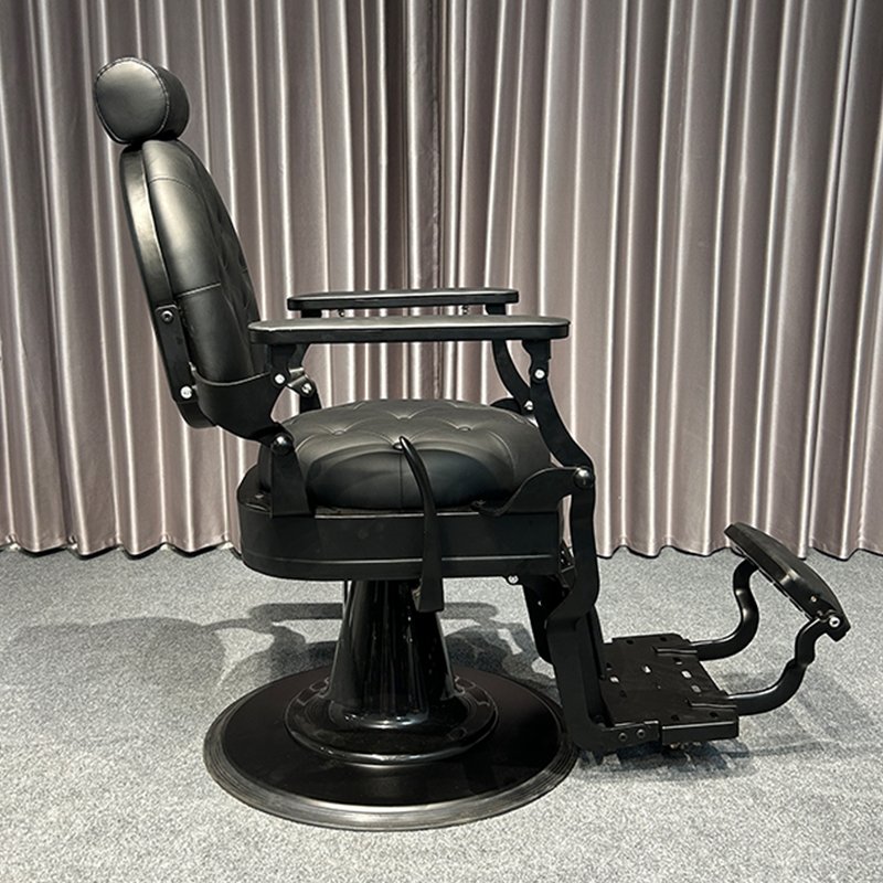 Antique Style Heavy-Duty Black Tufted Leather Barber Chair Swivel Vintage Salon Furniture for Beauty Salons and Barber Shops