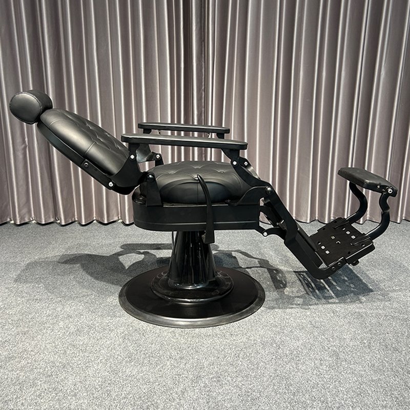Antique Style Heavy-Duty Black Tufted Leather Barber Chair Swivel Vintage Salon Furniture for Beauty Salons and Barber Shops