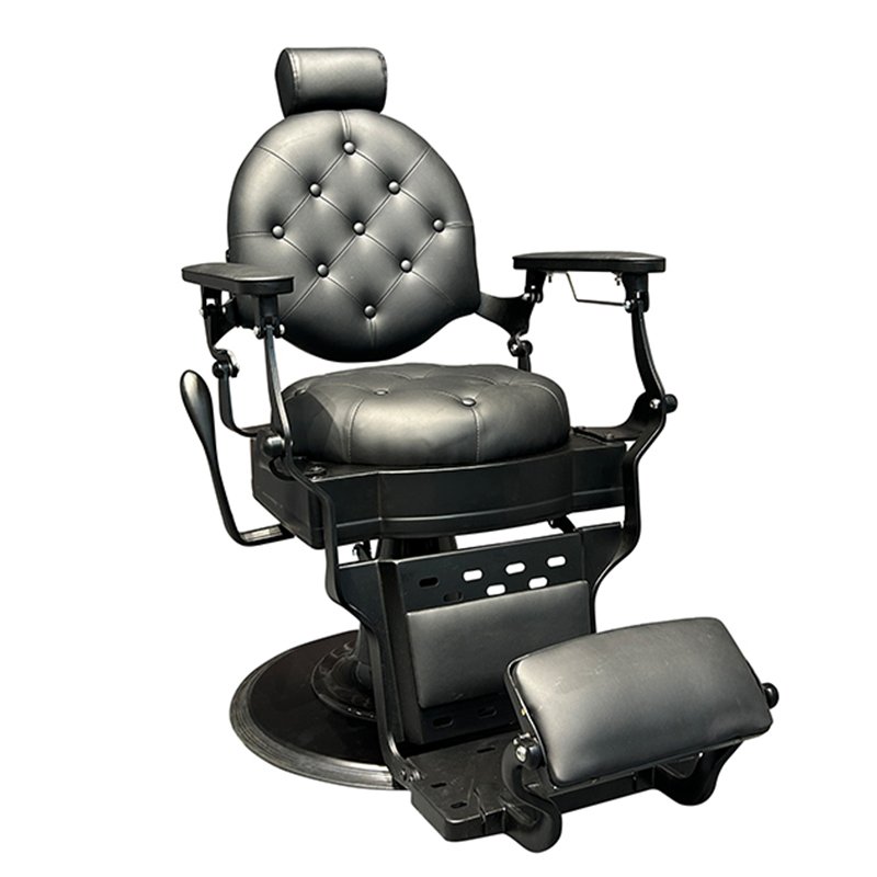 Antique Style Heavy-Duty Black Tufted Leather Barber Chair Swivel Vintage Salon Furniture for Beauty Salons and Barber Shops