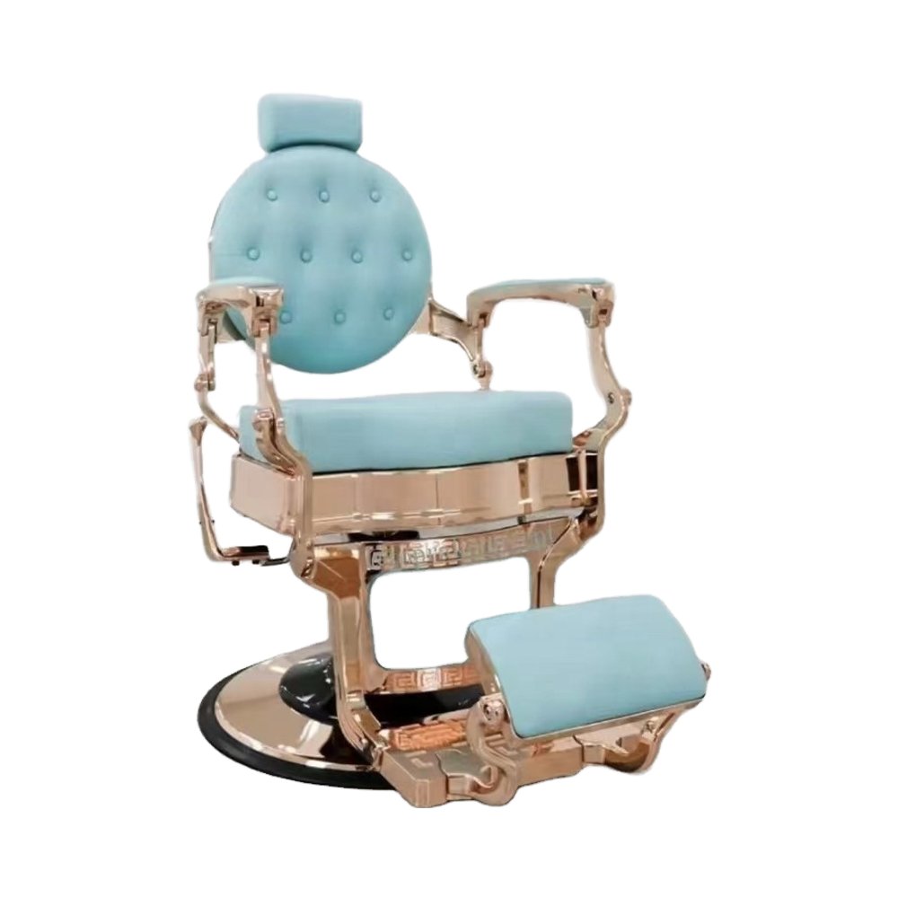 Modern Retro Pink Gold Barber Chair with Swivel Oil Head Comfortable Leather Salon Furniture for Living Room Metal Material