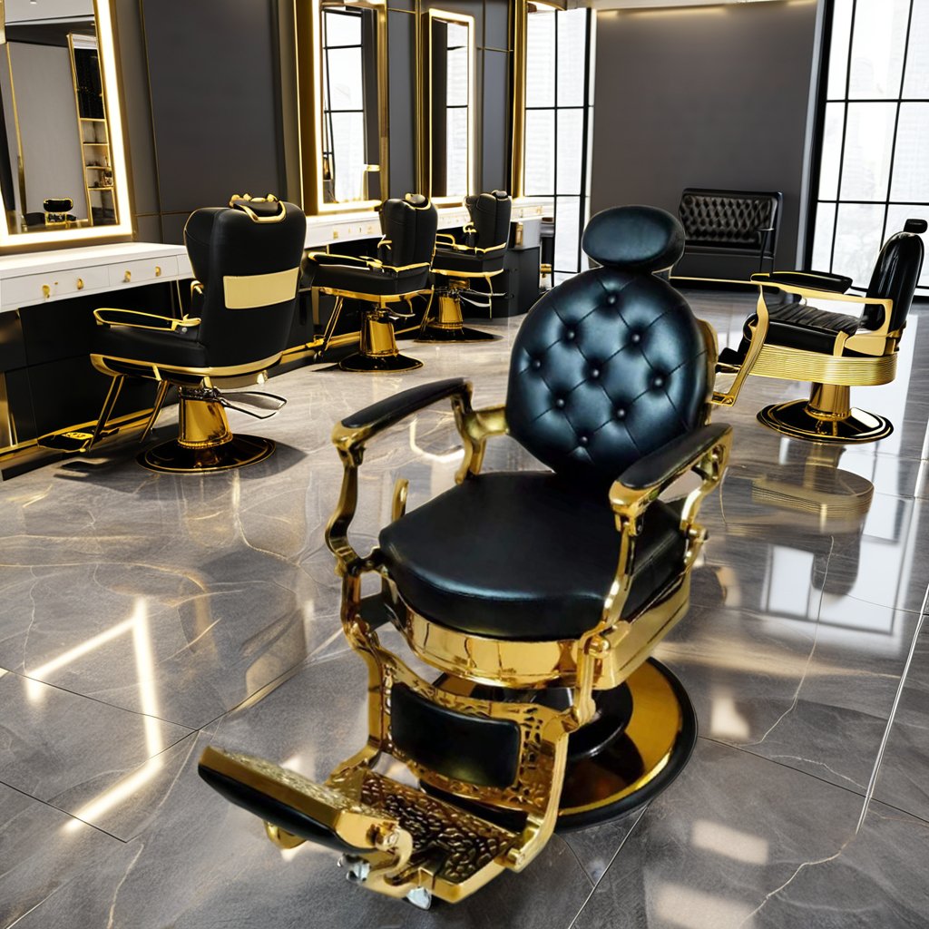 Modern Retro Pink Gold Barber Chair with Swivel Oil Head Comfortable Leather Salon Furniture for Living Room Metal Material