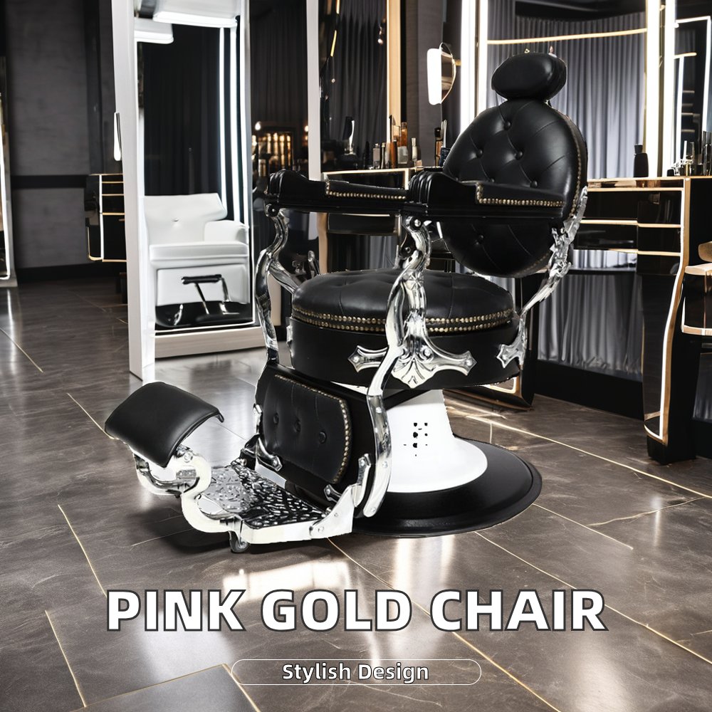 Modern Retro Pink Gold Barber Chair with Swivel Oil Head Comfortable Leather Salon Furniture for Living Room Metal Material