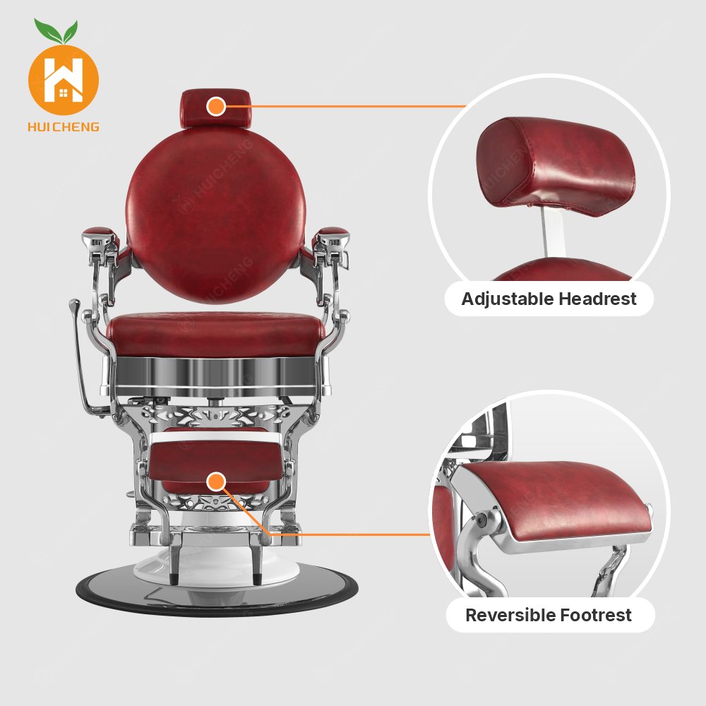 Antique Style Red Silver Barber Shop Hair Styling Chair Salon Barber Chair for Sale BC8831