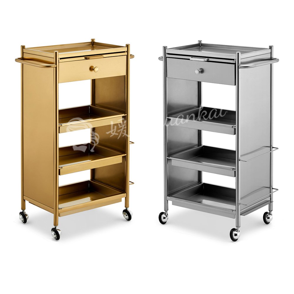 Modern hair salon equipment gold and silver tool car stainless steel beauty trolley