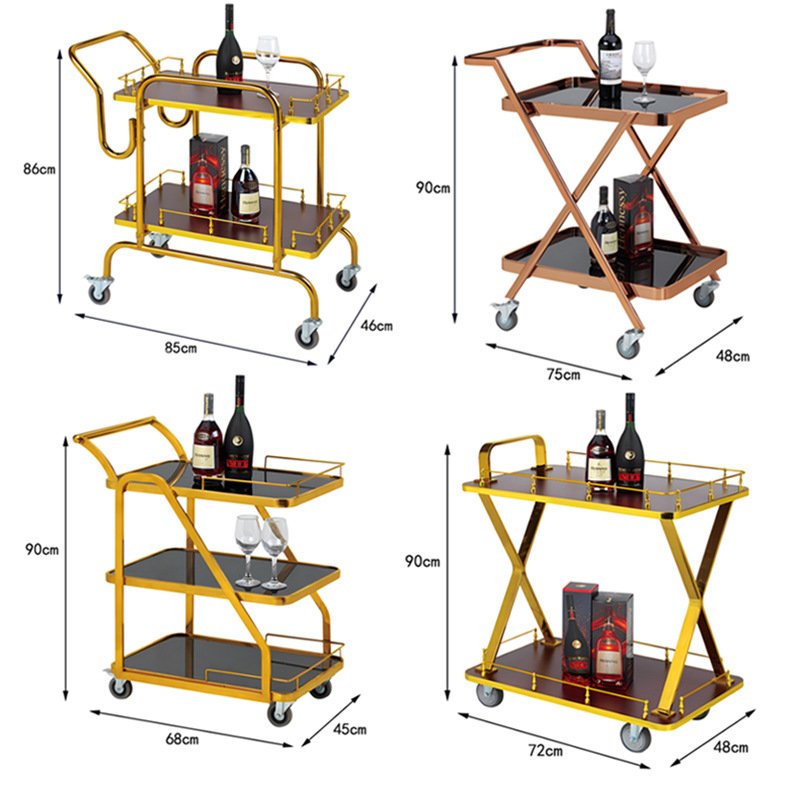 Luxury Commercial Furniture Gold 2 Layer Bar Carts Mobile Drinks Wine & Beer Serving Trolley For Hotel \ Restaurant\ Club