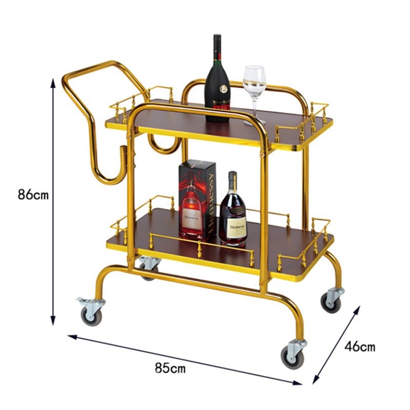 Luxury Commercial Furniture Gold 2 Layer Bar Carts Mobile Drinks Wine & Beer Serving Trolley For Hotel \ Restaurant\ Club