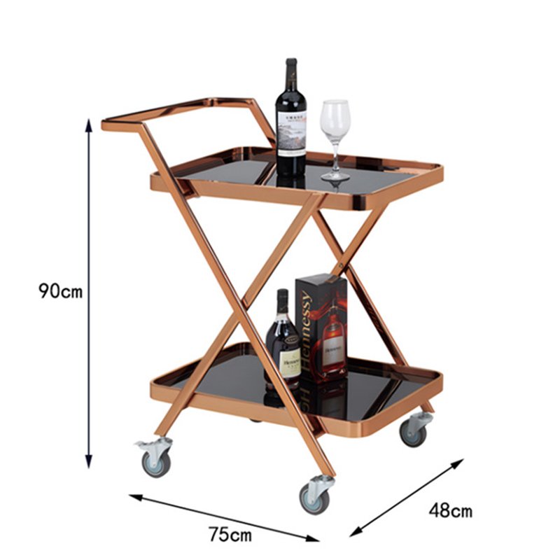 Luxury Commercial Furniture Gold 2 Layer Bar Carts Mobile Drinks Wine & Beer Serving Trolley For Hotel \ Restaurant\ Club