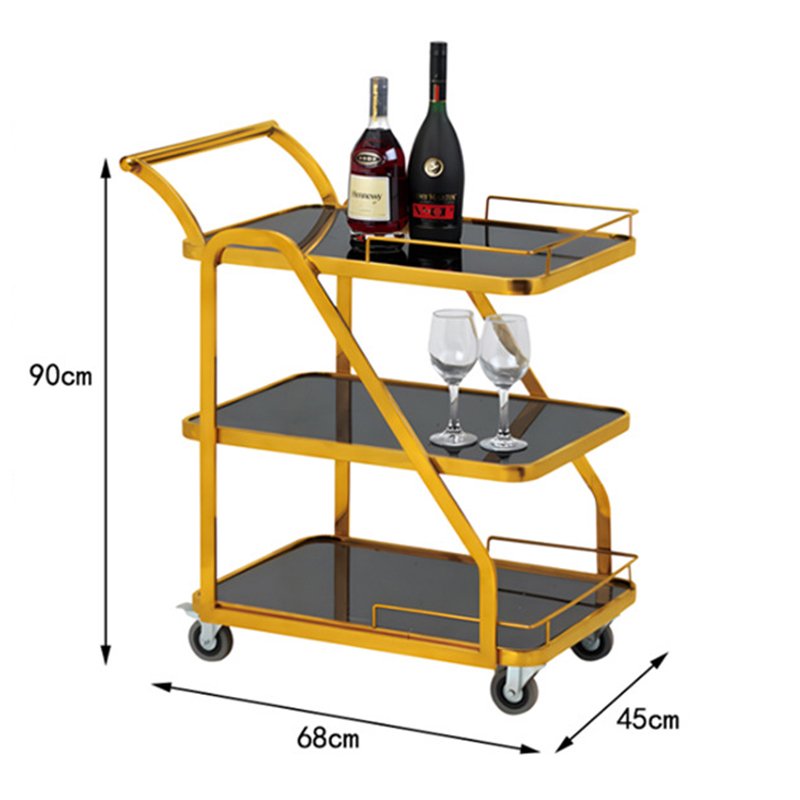 Luxury Commercial Furniture Gold 2 Layer Bar Carts Mobile Drinks Wine & Beer Serving Trolley For Hotel \ Restaurant\ Club