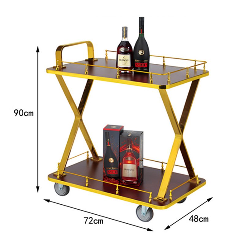 Luxury Commercial Furniture Gold 2 Layer Bar Carts Mobile Drinks Wine & Beer Serving Trolley For Hotel \ Restaurant\ Club