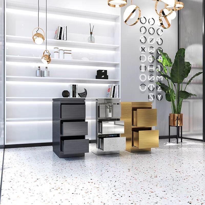 Luxury Beauty Hair Saloon Tools Cart Golden Stainless Steel 3 Drawer Salon Trolley Hairdressing