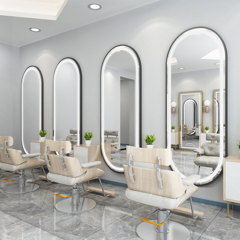 Barber Shop Frameless Round Mirror Wall Salon Furniture Commercial Furniture Can Be Matched with Table and Chair with LED Light