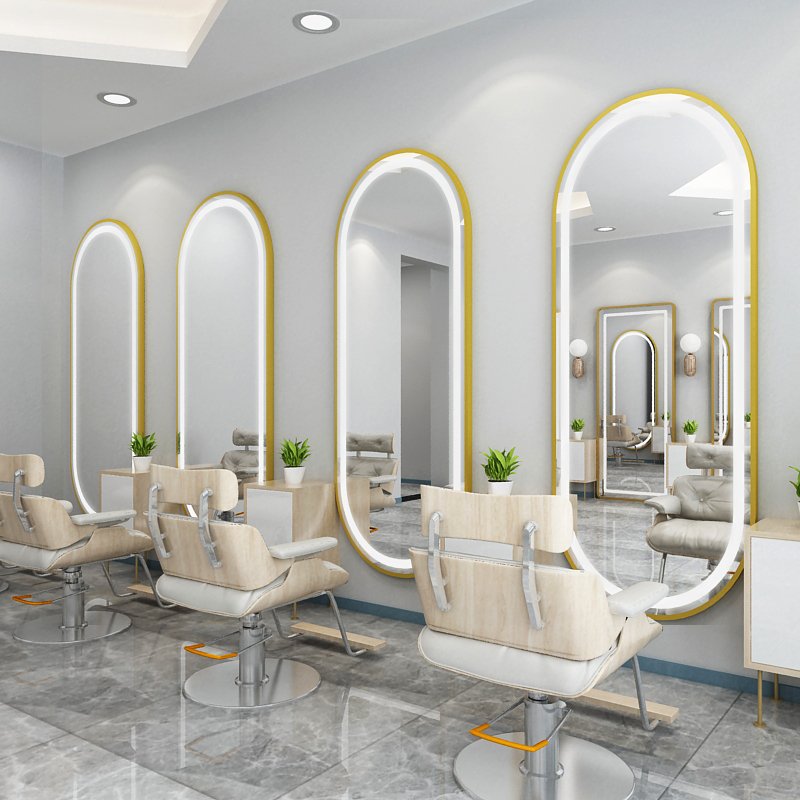 Barber Shop Frameless Round Mirror Wall Salon Furniture Commercial Furniture Can Be Matched with Table and Chair with LED Light