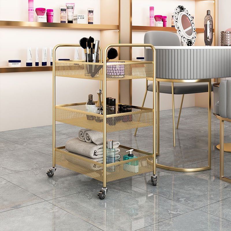 White Gold Mental Luxury Furniture Tray Machine Hairdressing Hair Beauty Nail Spa Salon Trolley Cart With Lock