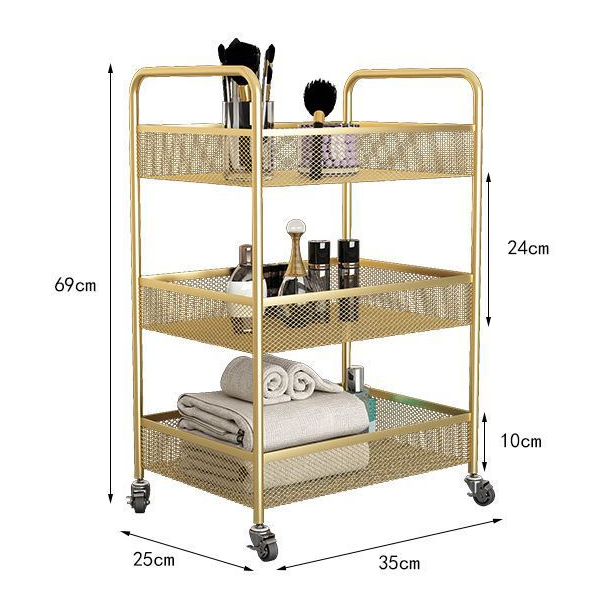 White Gold Mental Luxury Furniture Tray Machine Hairdressing Hair Beauty Nail Spa Salon Trolley Cart With Lock