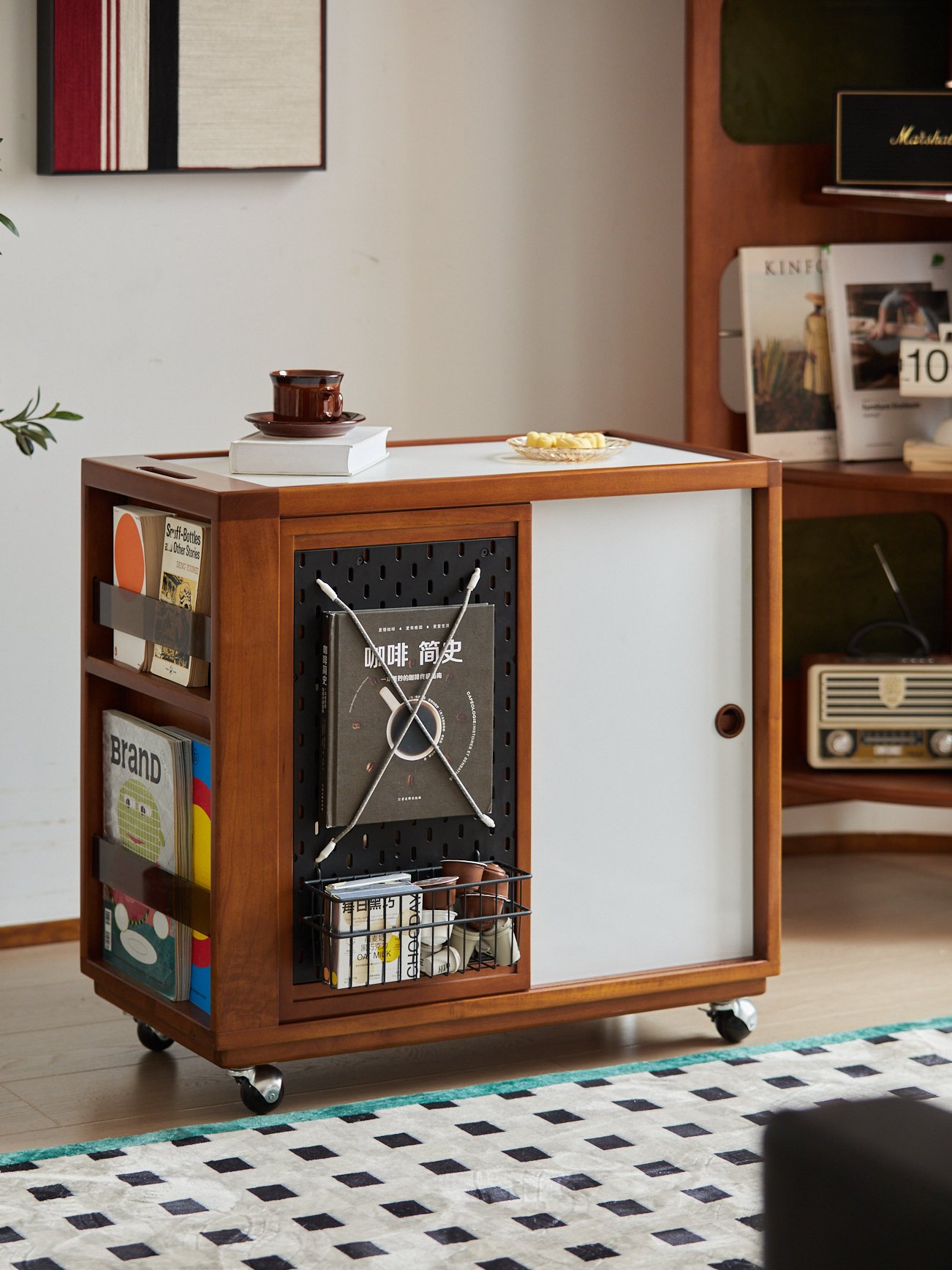 MUU Nordic Style Removable Tea Table Salon Furniture Wood Modern Picture Multifunctional Tool Storage Cart Wooden Trolley