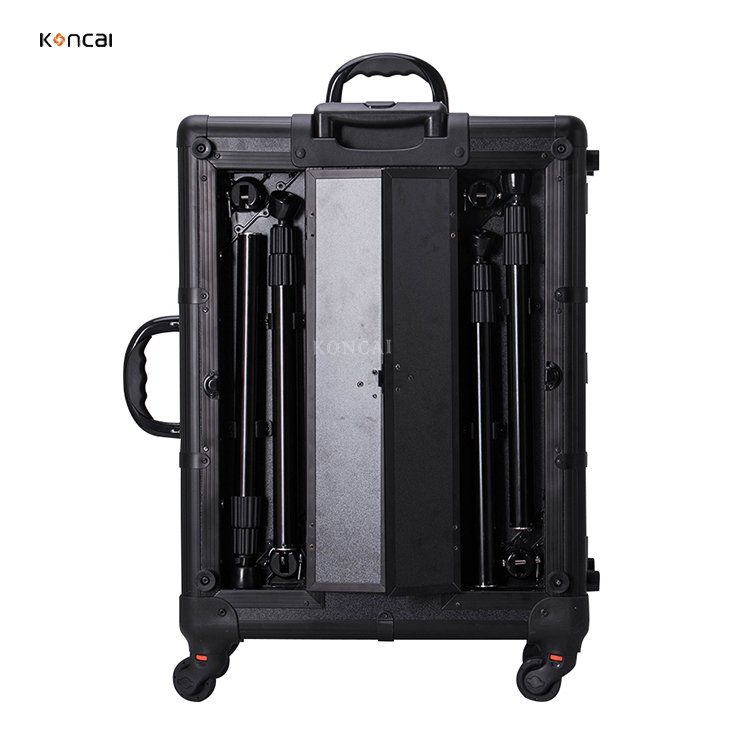KONCAI Custom aluminum travel cosmetic suitcase with light vanity box beauty mirror professional trolley makeup case