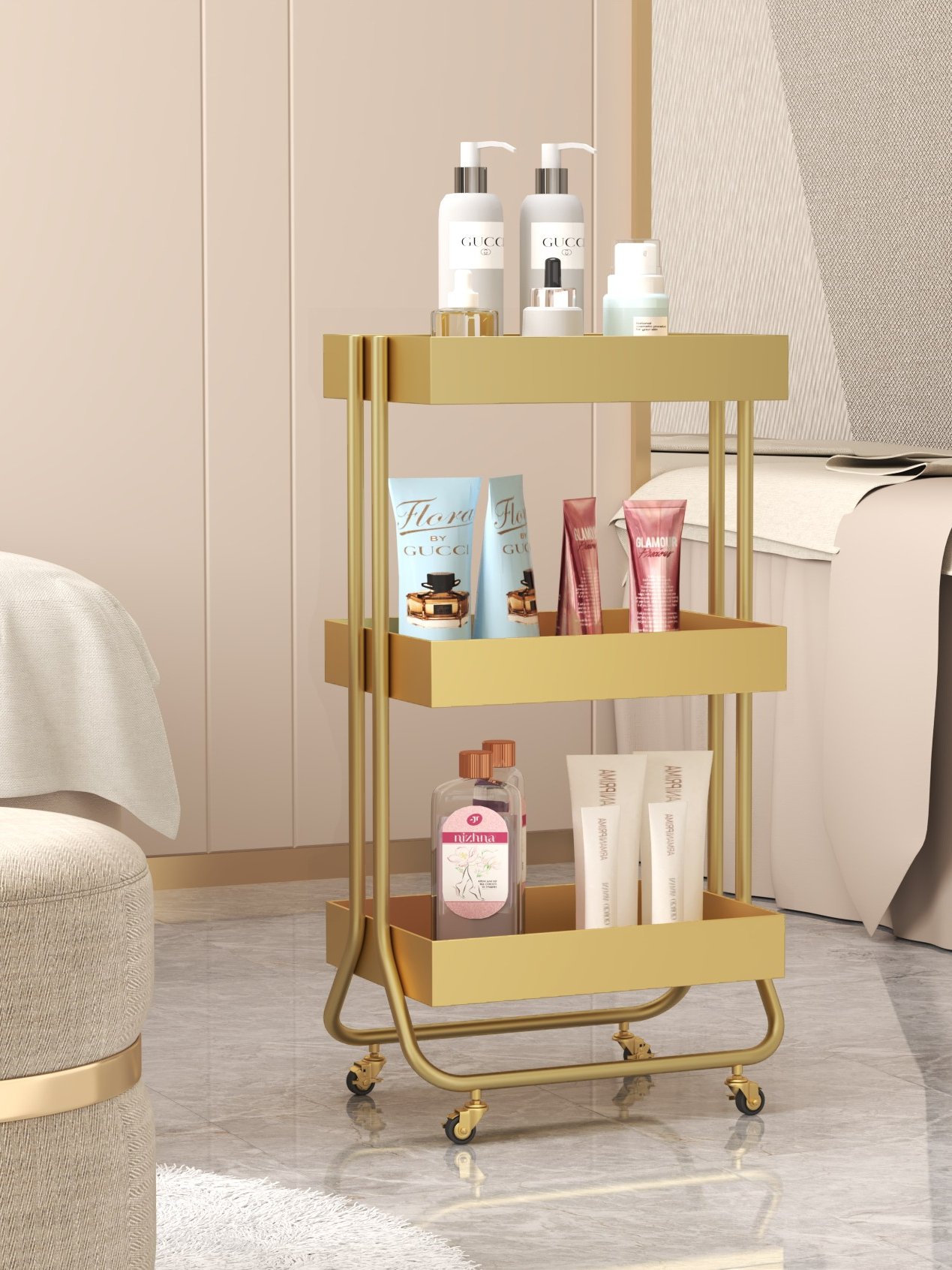 High-quality stainless steel beauty trolley beauty salon special instrument shelf manicure tool cart shelf for barber shop