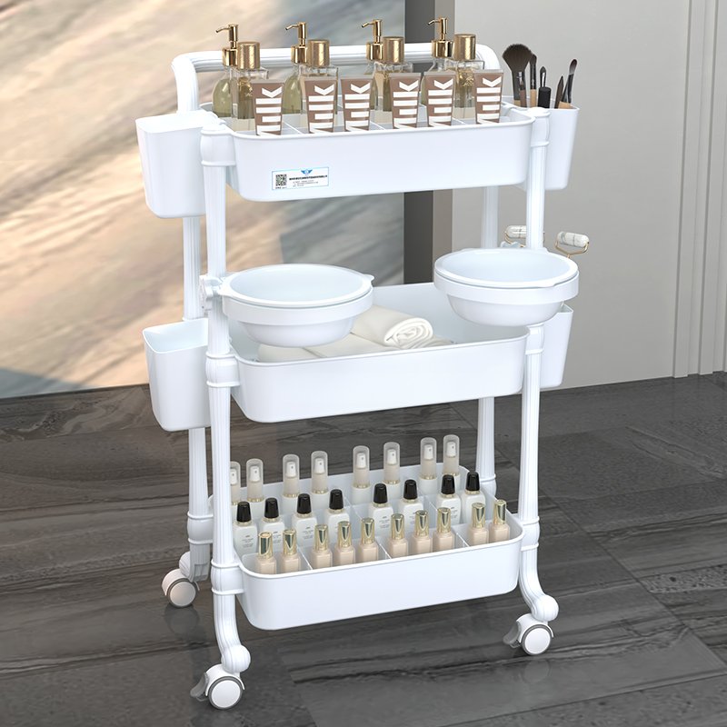 Korean style New Arrival Universal Wheels Drawer Spa Beauty Trolley Cart With 360 Rotating Wash Bowl
