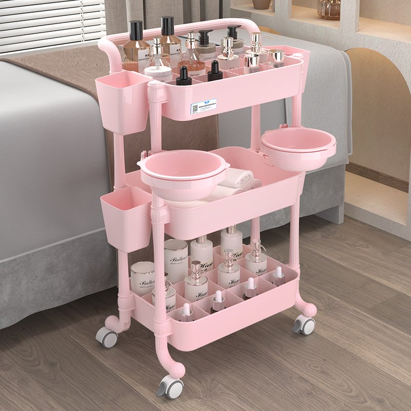 Korean style New Arrival Universal Wheels Drawer Spa Beauty Trolley Cart With 360 Rotating Wash Bowl