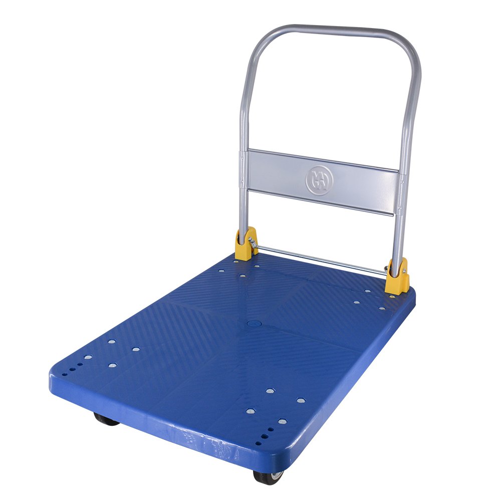 MW 400kg Heavy Duty Blue Plastic Platform Foldable trolley With Yellow Lids