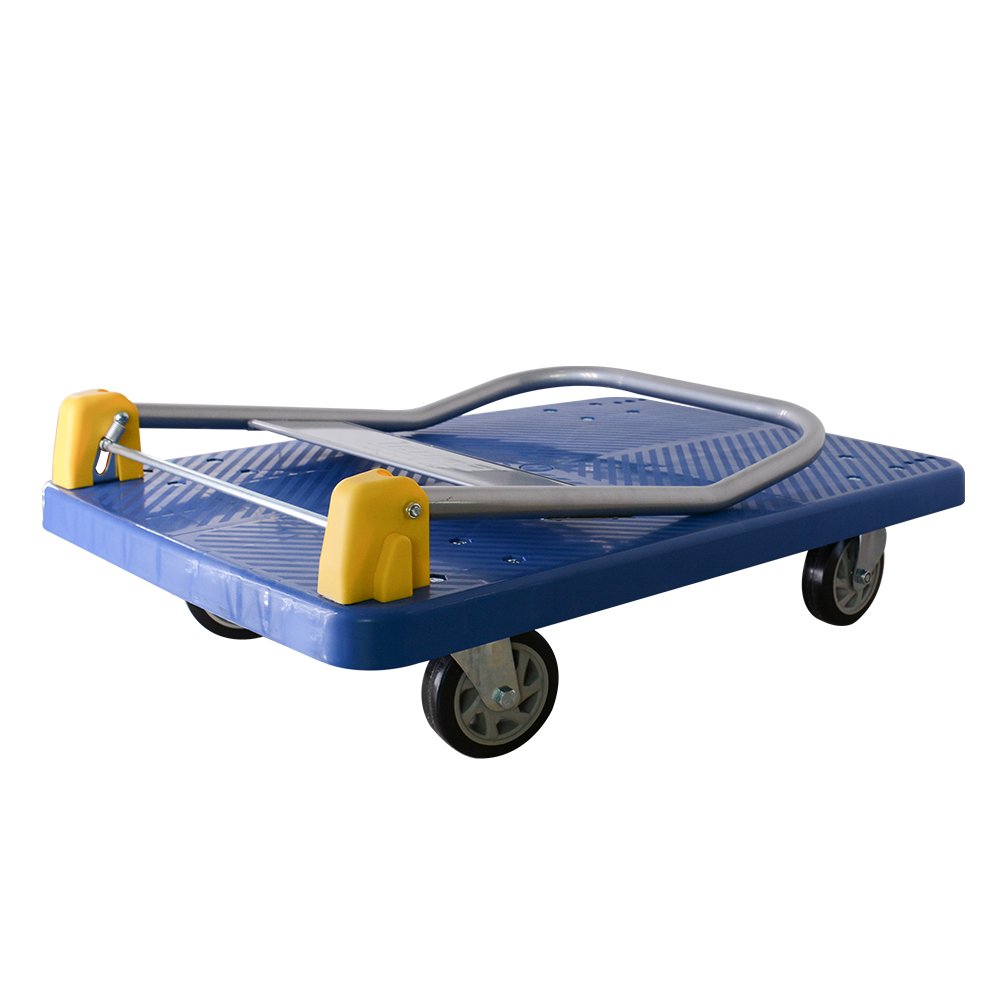 MW 400kg Heavy Duty Blue Plastic Platform Foldable trolley With Yellow Lids