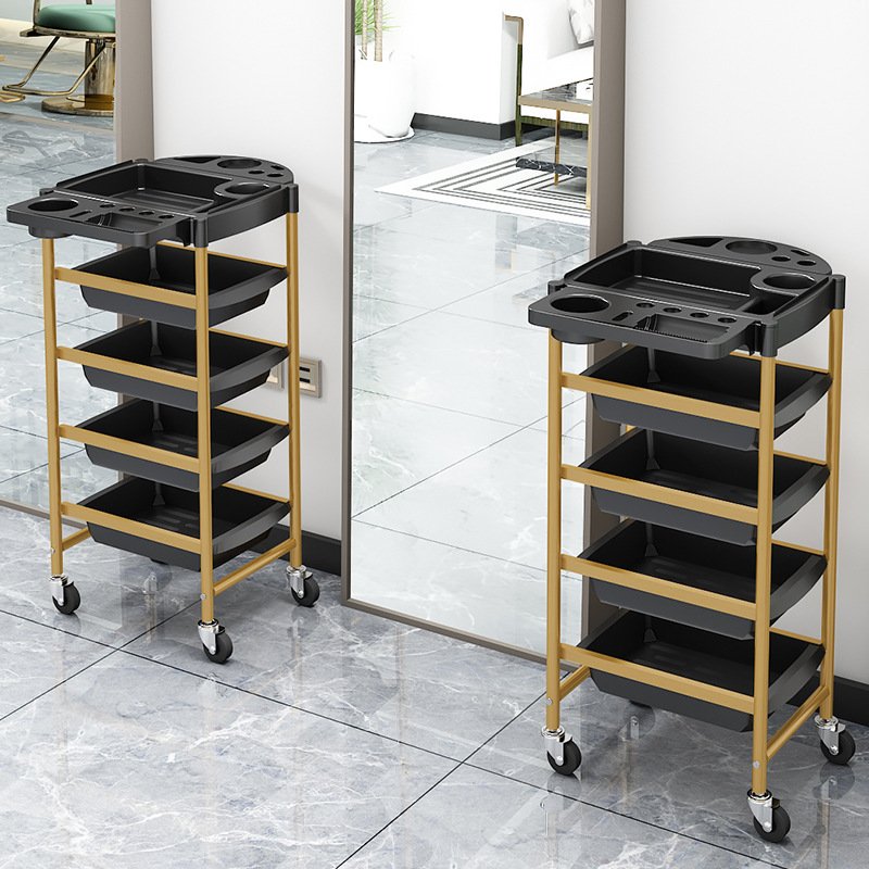 Beauty Salon Trolley Cart Plastic Salon Rolling Cart for Stylist with 4 Removable Tray for Beauty SPA Barbershop