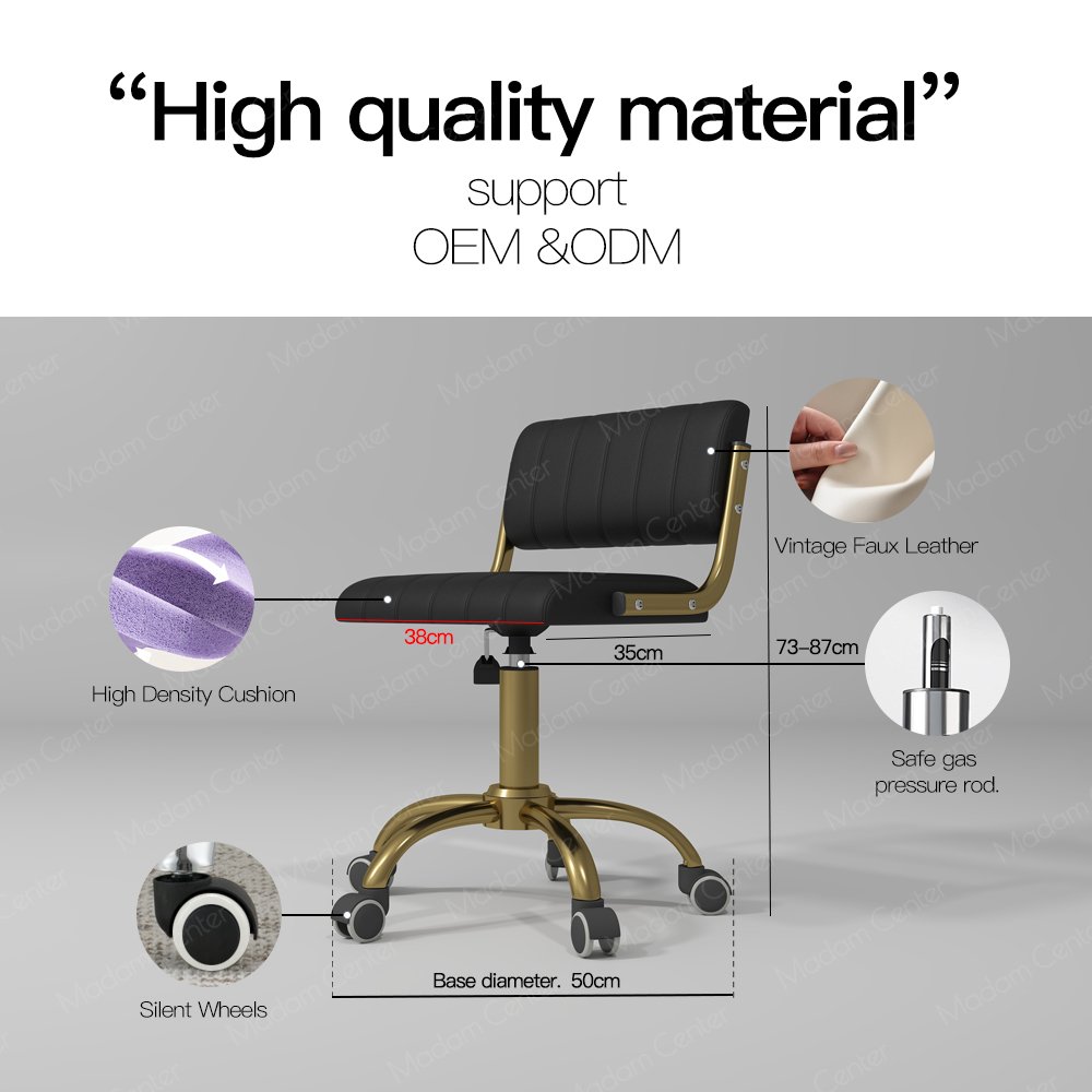 Madamcenter White Saddle Stool Rolling Gold Base Salon Beauty Barber Beauty Stool Contemporary Pedicure Technician Chair Stool