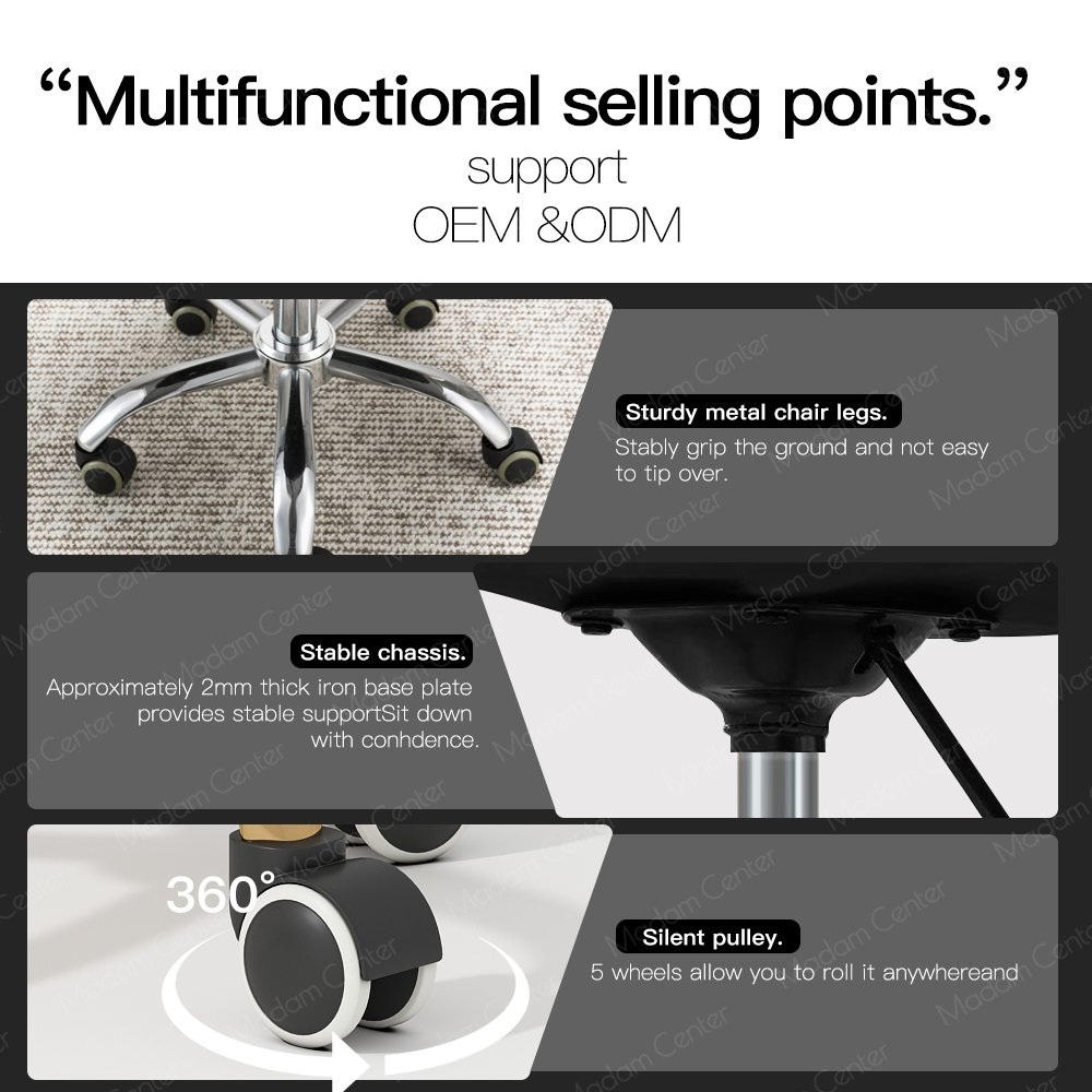 Madamcenter White Saddle Stool Rolling Gold Base Salon Beauty Barber Beauty Stool Contemporary Pedicure Technician Chair Stool