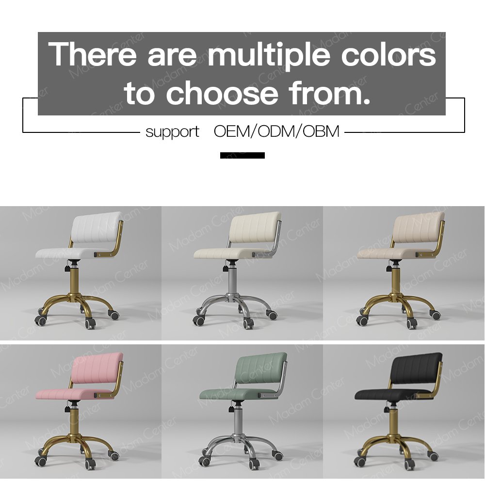 Madamcenter White Saddle Stool Rolling Gold Base Salon Beauty Barber Beauty Stool Contemporary Pedicure Technician Chair Stool