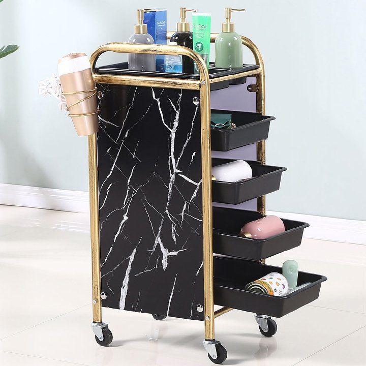 High-quality Barber Sop Furniture Styling Stainless Steel Salon Tool Beauty Hair Salon Side Trolley with wheels and Drawers