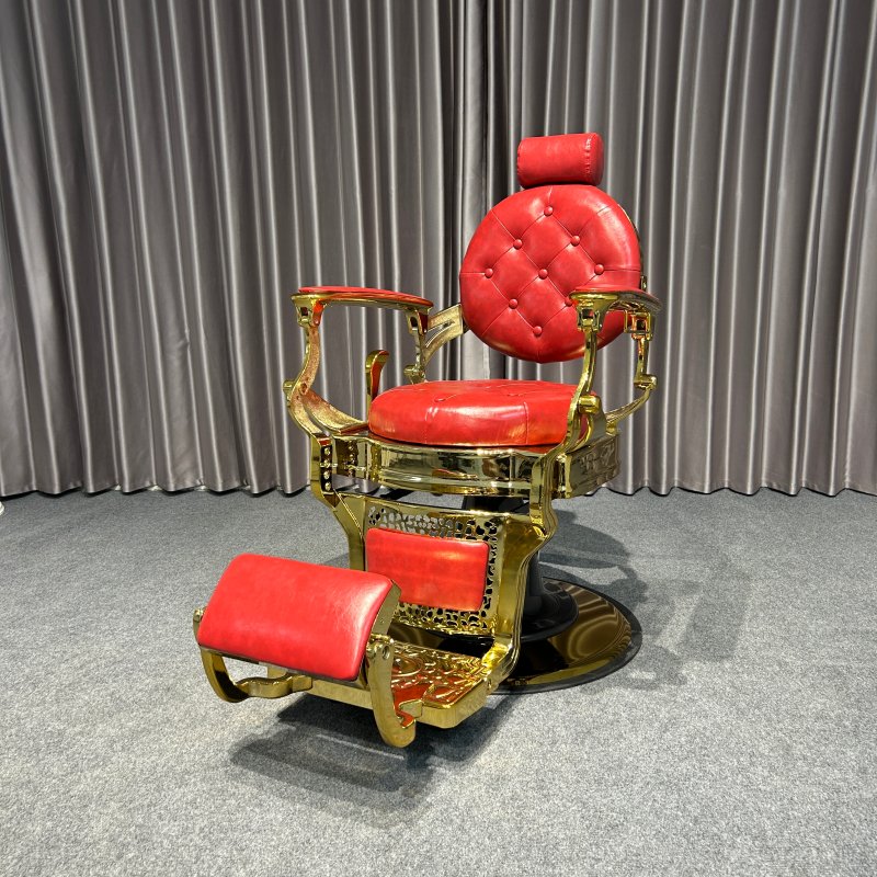 luxury vintage gold frame synthetic leather salon furniture haircutting modeling barber chair men's hair salon chairs