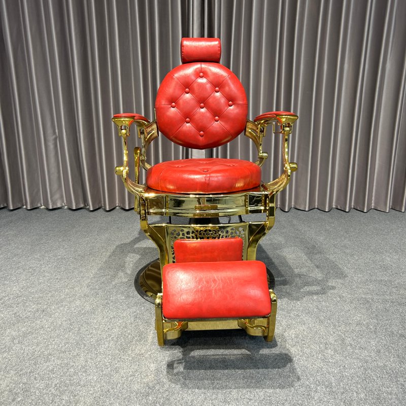 luxury vintage gold frame synthetic leather salon furniture haircutting modeling barber chair men's hair salon chairs