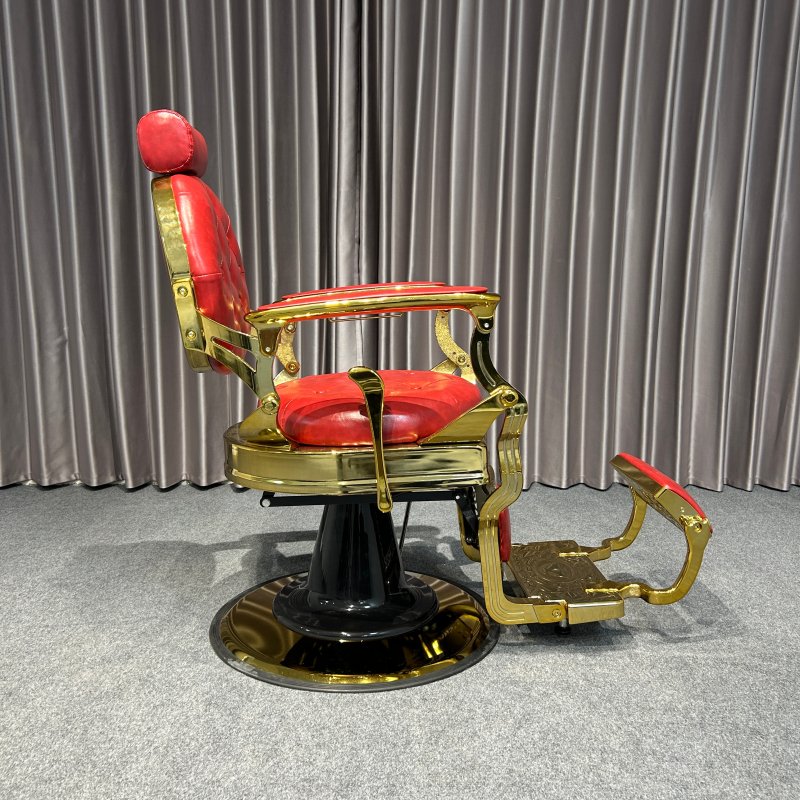luxury vintage gold frame synthetic leather salon furniture haircutting modeling barber chair men's hair salon chairs