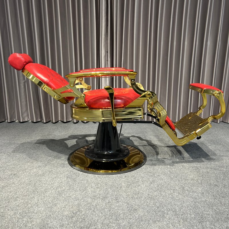luxury vintage gold frame synthetic leather salon furniture haircutting modeling barber chair men's hair salon chairs