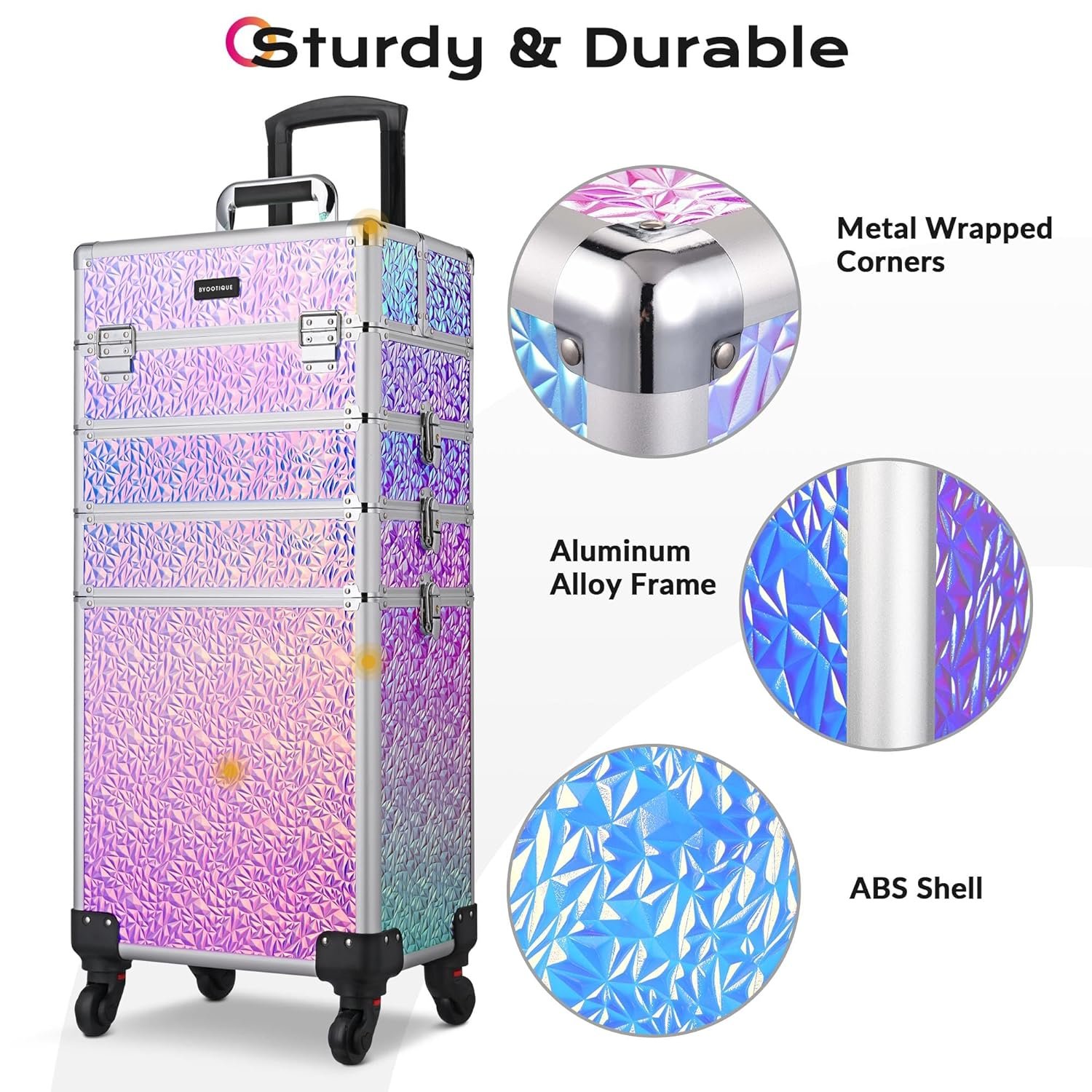 Rolling Makeup Train Case 4in1 Cosmetic Trolley Organizer Travel Case Lockable Salon Barber Case