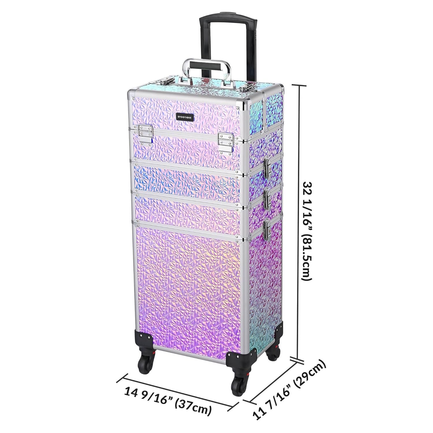 Rolling Makeup Train Case 4in1 Cosmetic Trolley Organizer Travel Case Lockable Salon Barber Case