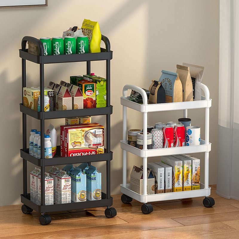 Multi Stackable Rolling Storage Rack Organizer Shelves Metal Trolley Black Utility Cart Kitchen Mobile storage rack with wheel