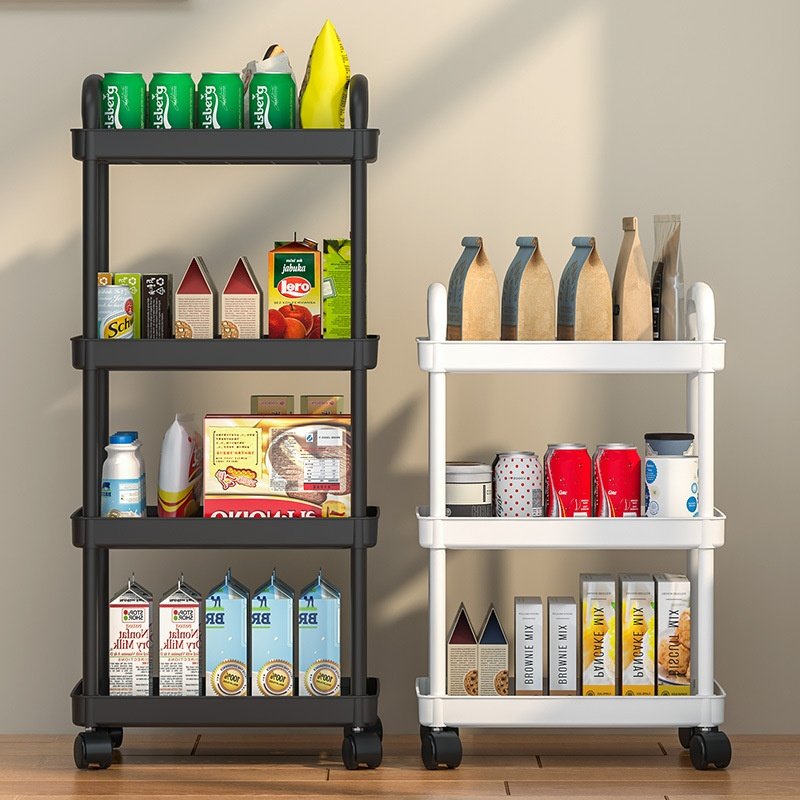 Multi Stackable Rolling Storage Rack Organizer Shelves Metal Trolley Black Utility Cart Kitchen Mobile storage rack with wheel