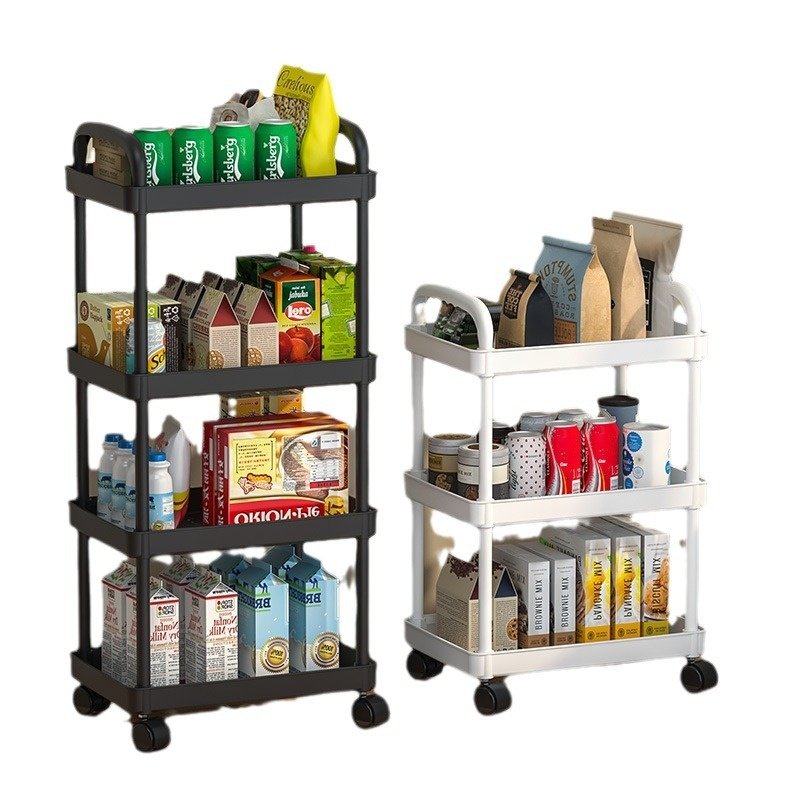 Multi Stackable Rolling Storage Rack Organizer Shelves Metal Trolley Black Utility Cart Kitchen Mobile storage rack with wheel