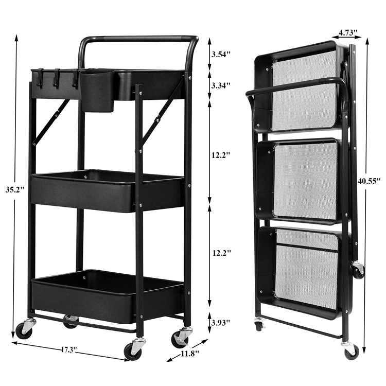 Manicure Salon Beauty Hair SPA Tattoo 3 Tier Rolling Metal Folding Utility Caddy Cart Mobile Collapsible Storage Trolley