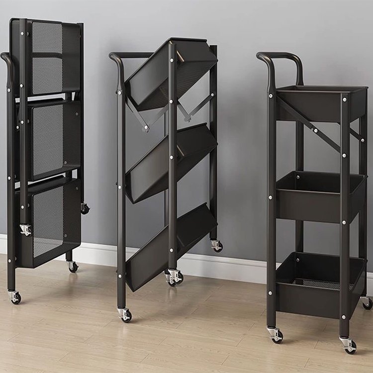Manicure Salon Beauty Hair SPA Tattoo 3 Tier Rolling Metal Folding Utility Caddy Cart Mobile Collapsible Storage Trolley