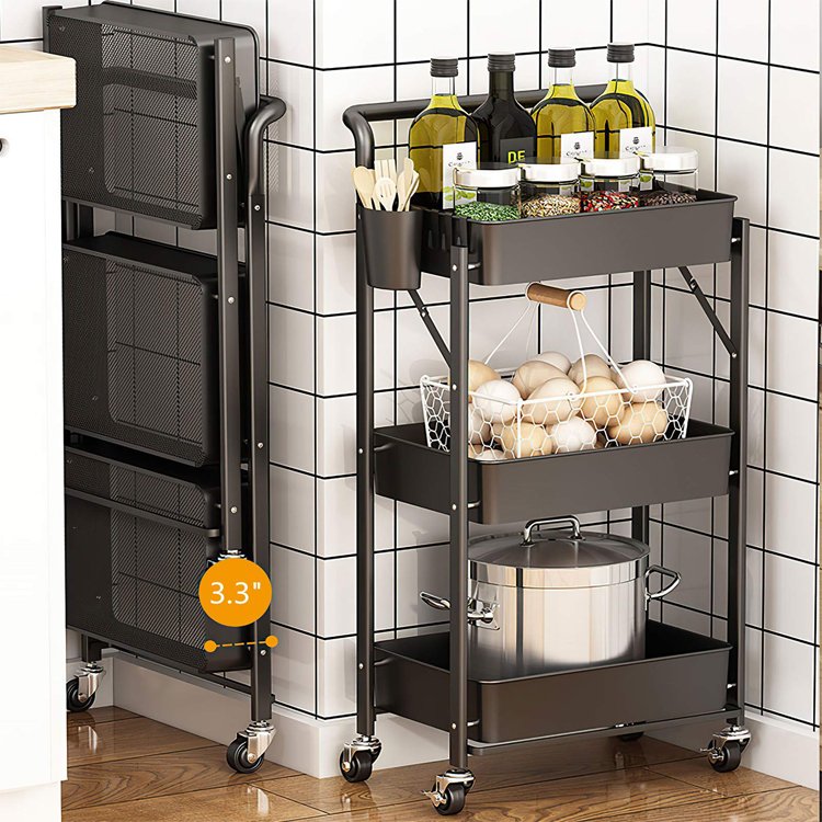 Manicure Salon Beauty Hair SPA Tattoo 3 Tier Rolling Metal Folding Utility Caddy Cart Mobile Collapsible Storage Trolley