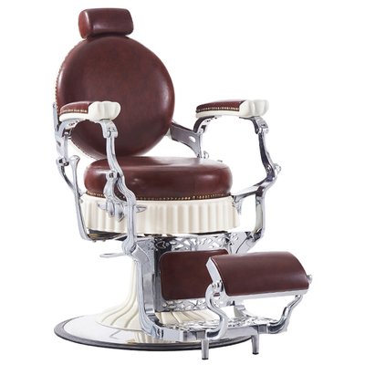 Retro Barber Chair with Electroplated Frame, Hydraulic Oil Pump, and Custom Leather Choices