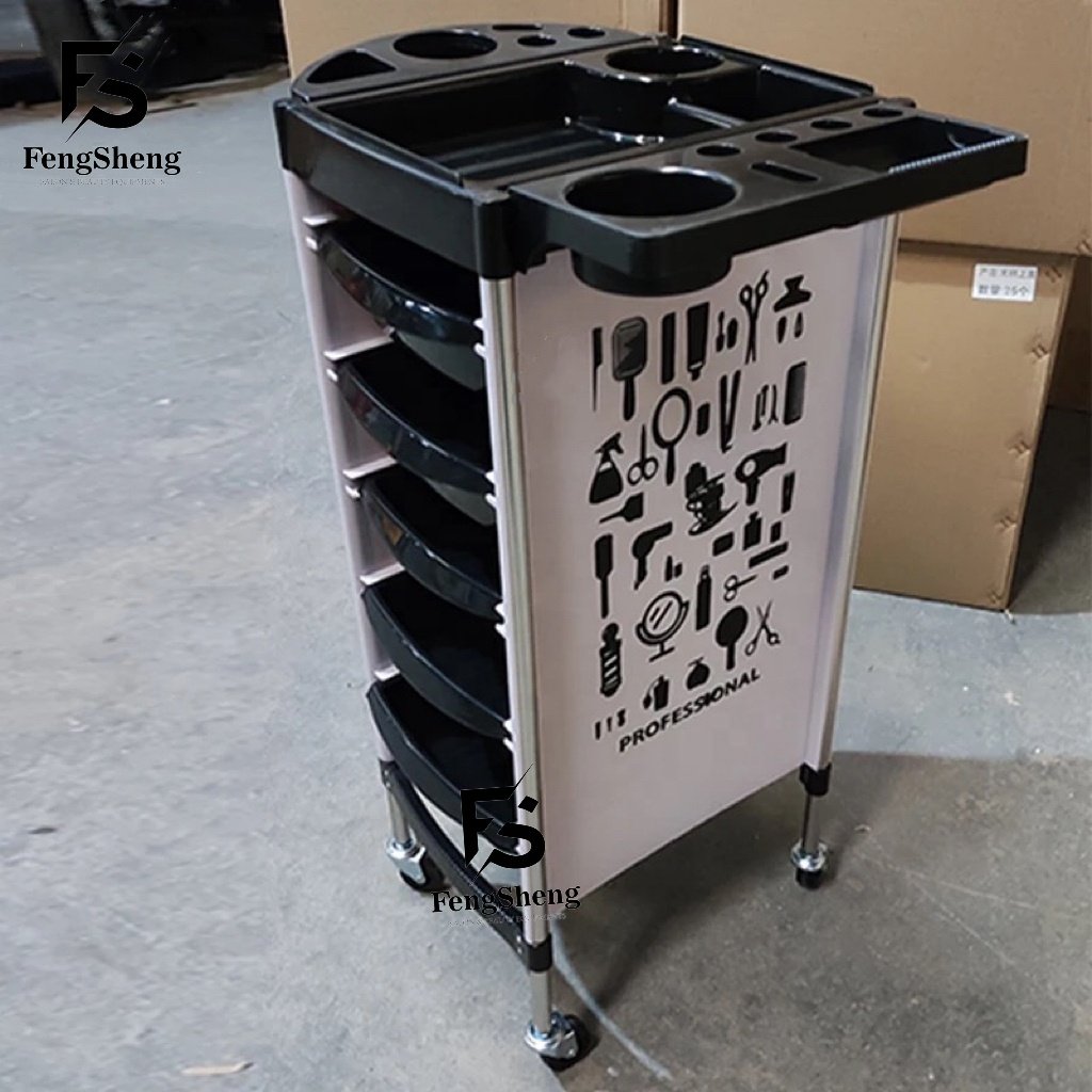 Fengsheng Hot Sale Hairdressing Salon Furniture Cheap Salon Trolley High Quality Plastic Tray Trolley for Sale