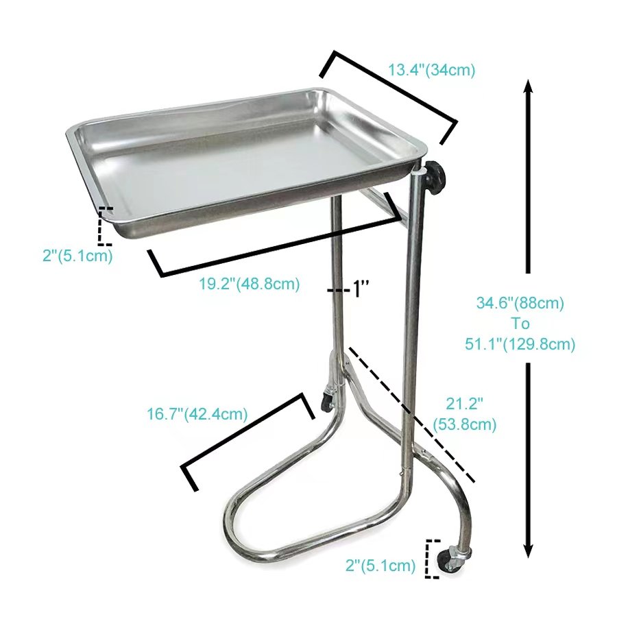Stainless Steel Portable medical instrument Tray stand Mayo Tray with wheels
