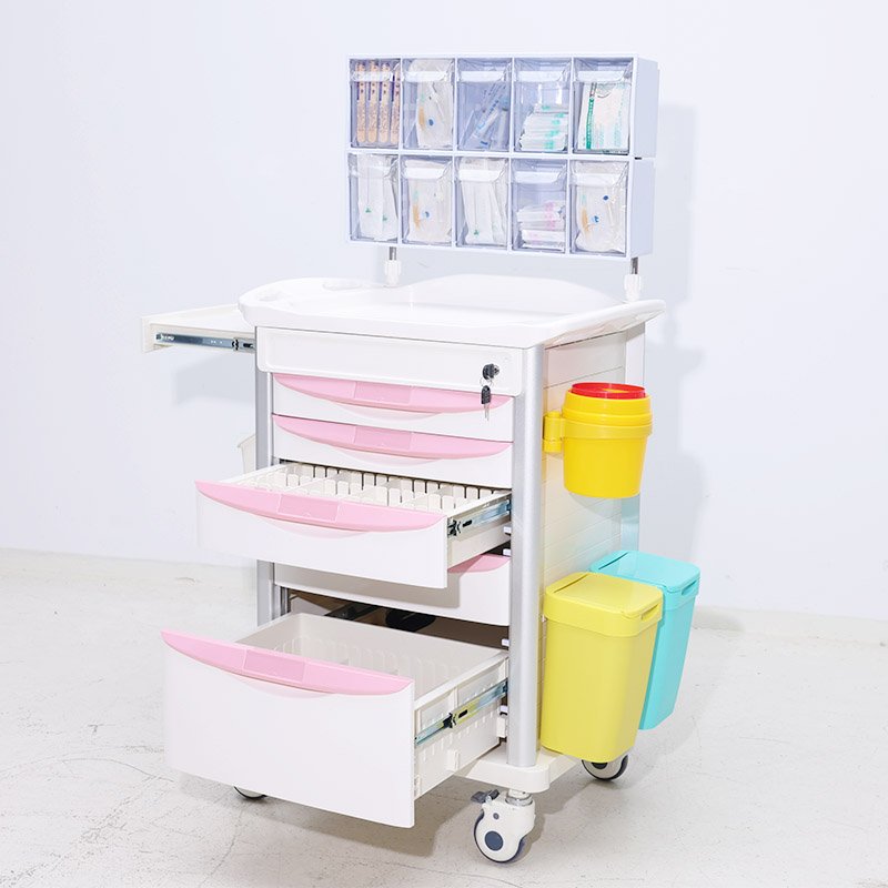 Multi functional integration easy to operate Custom Multifunction Hospital Furniture ABS Emergency Trolley Medication Cart