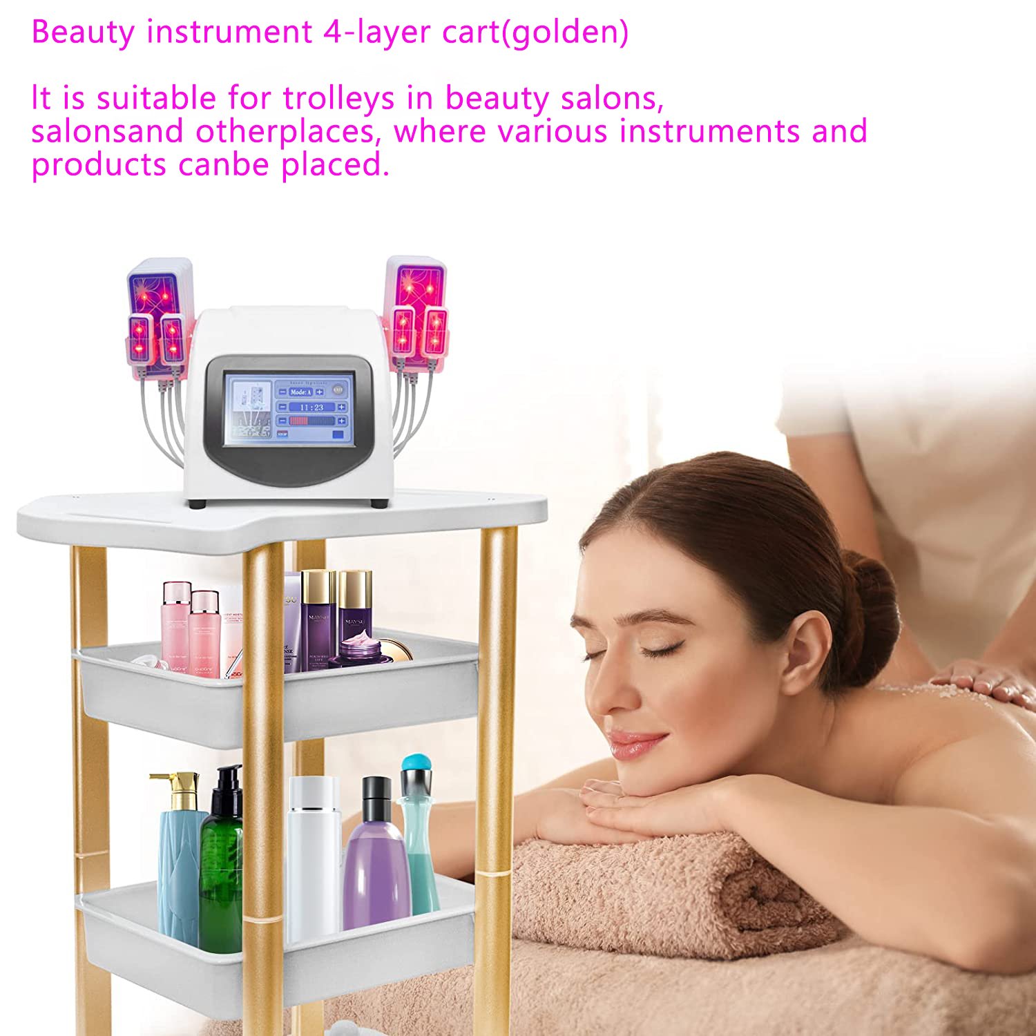 New Design Multi-function Hand Truck Foldable Folding Hand Beauty Salon Gold Hair Trolley Cart